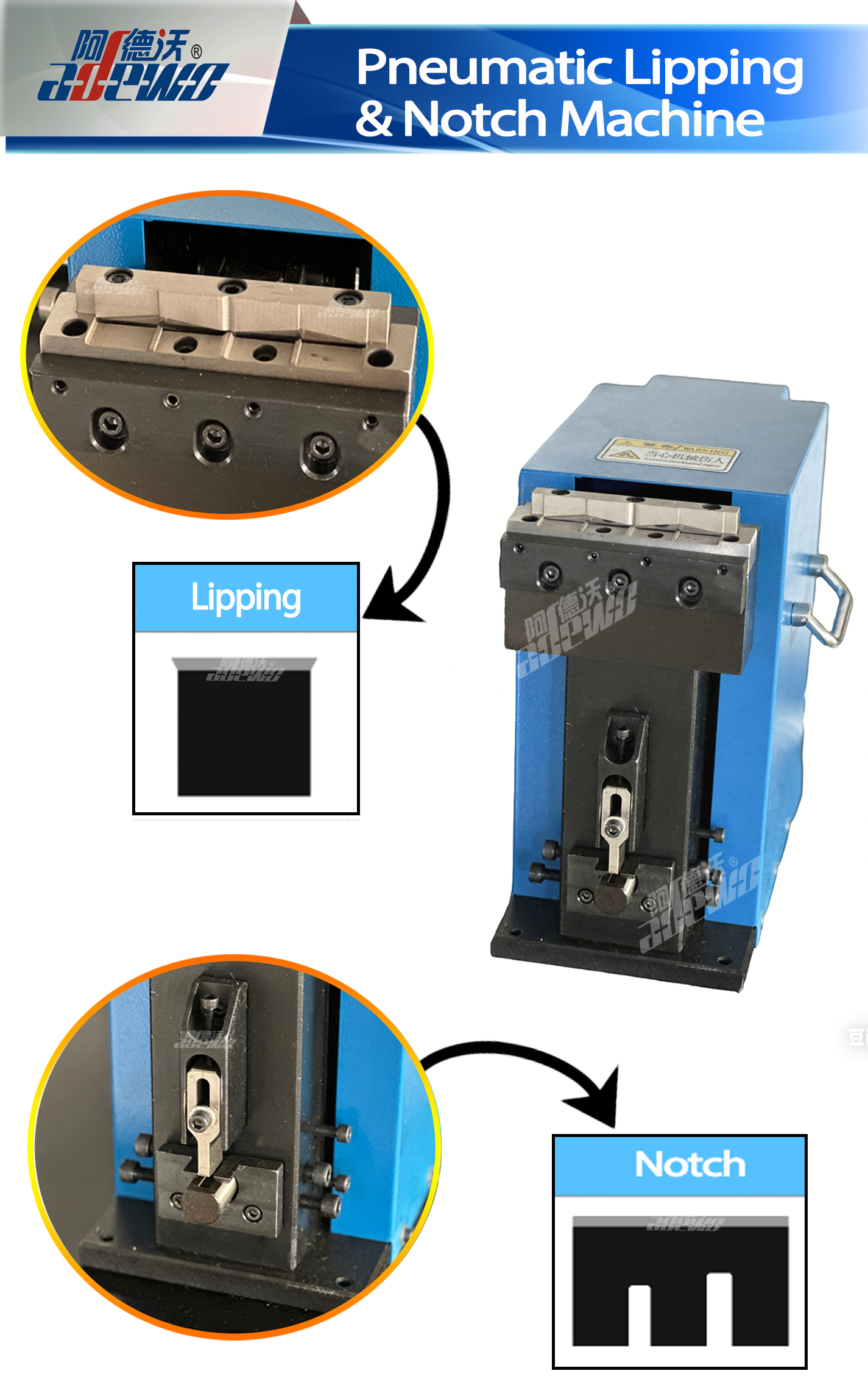 Máquina neumática de labio y muesca